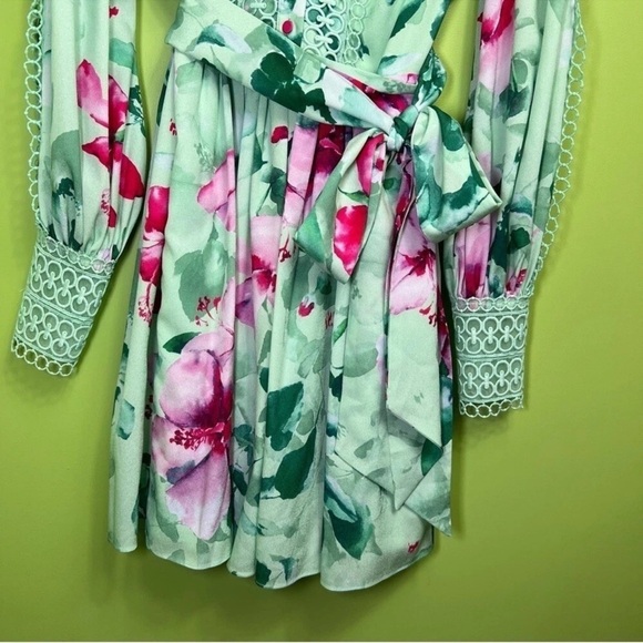 Badgley Mischka Lace-Trimmed Floral Shirtdress size 10 great condition - Picture 3 of 10